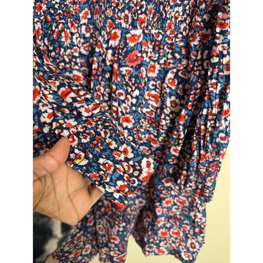 Boden Dress Womens 16/18 Long Navy Red Floral Smocked Fit & Flare Midi - Picture 9 of 9